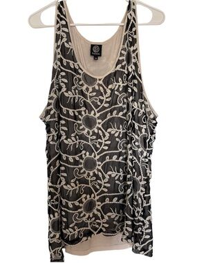 Bobeau 3X Black and Cream Embroidered Mesh Floral Sleeveless Tank Top Plus Size